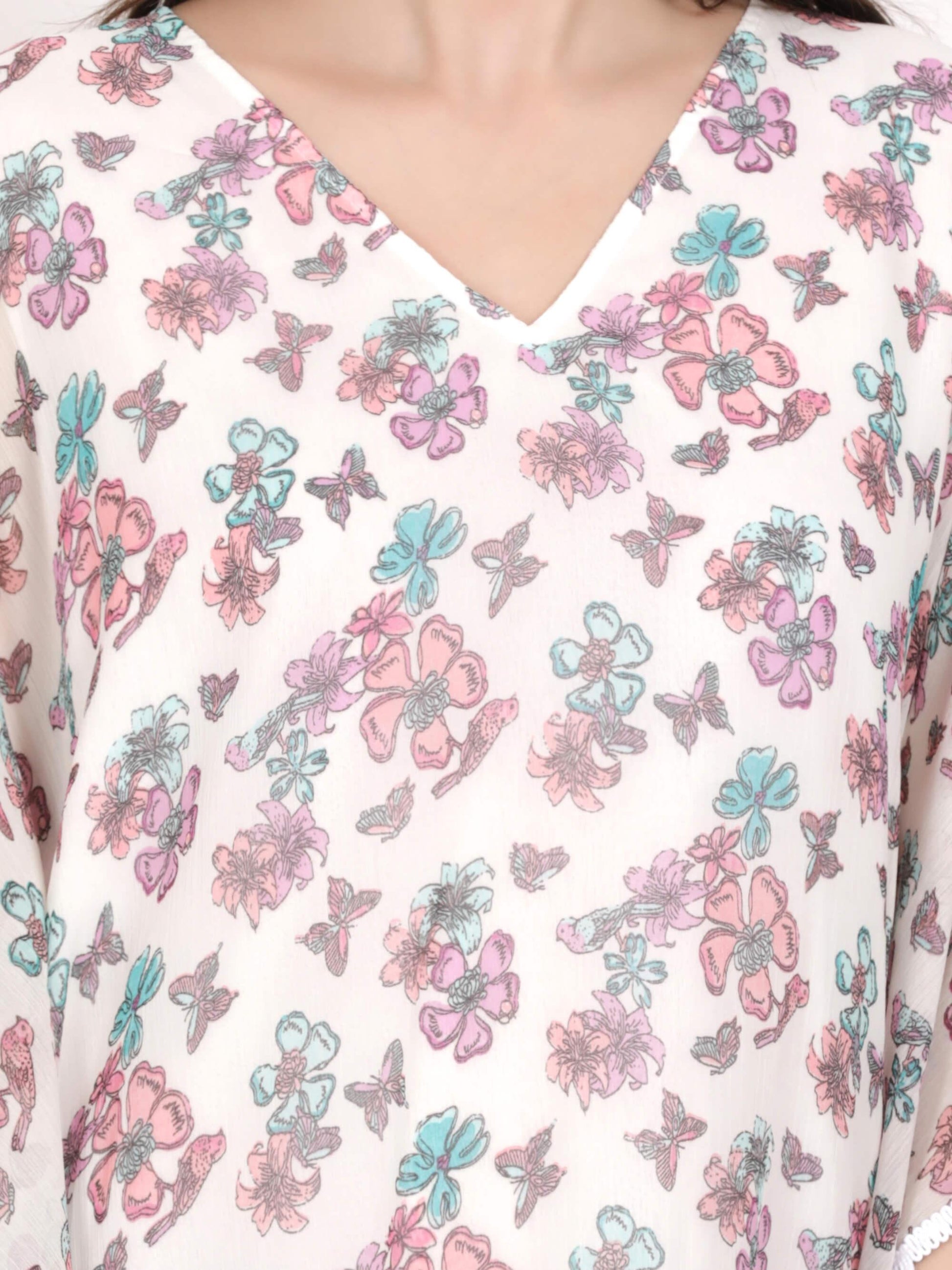 Floral Kaftan Top With Lace Detailing (GBF7012) - G O O S E B E R Y®