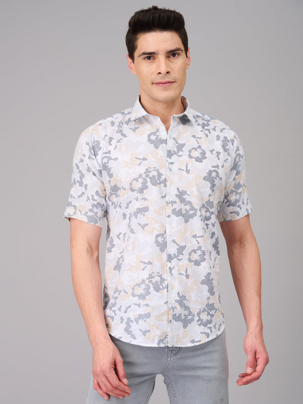 Men White Floral Print Casual Shirt (GBMKPR703H)