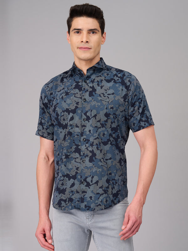 Men Blue Floral Print Casual Shirt (GBMKPR704H)