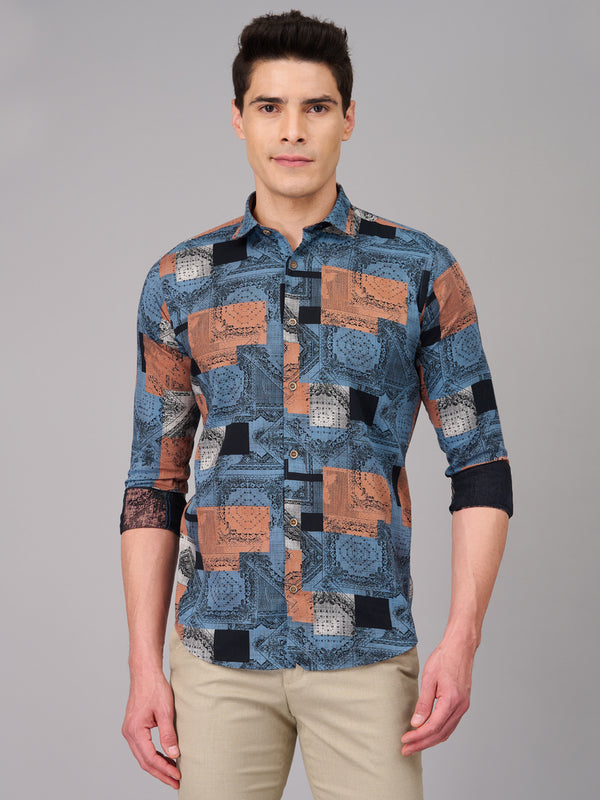 Men Blue Printed Full Sleeve Shirt (GBMKPR706F)