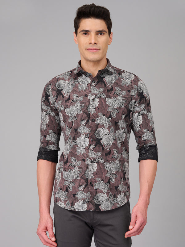 Men Floral Printed Retro Brown Full Sleeves Shirt (GBMKPR711)