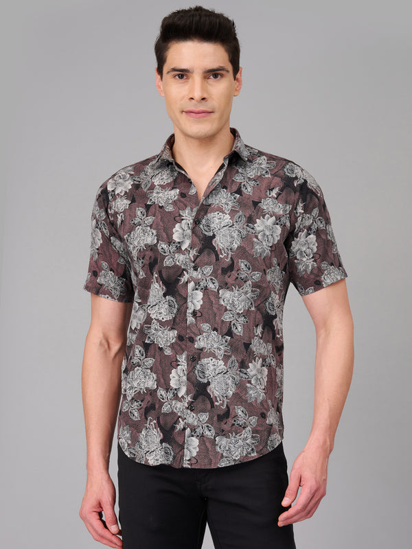 Men Retro Brown Floral Printed Shirt (GBMKPR711H)