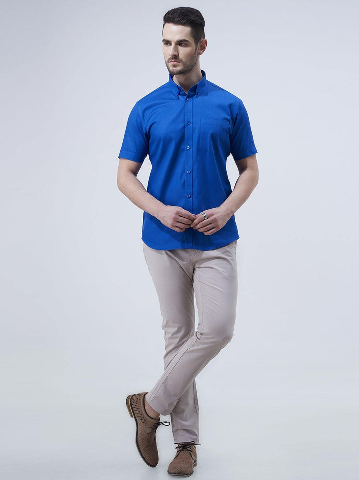 Mens Blue Regular Fit Solid Casual Shirt(GBN6014) - GOOSEBERY