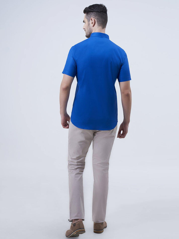 Mens Blue Regular Fit Solid Casual Shirt(GBN6014) - GOOSEBERY