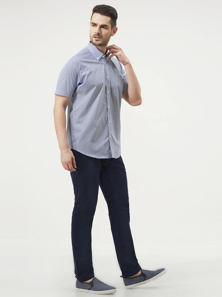 Men White & Blue Slim Fit Printed Shirt(GBN6013) - GOOSEBERY