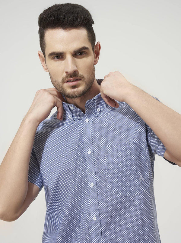 Men White & Blue Slim Fit Printed Shirt(GBN6013) - GOOSEBERY