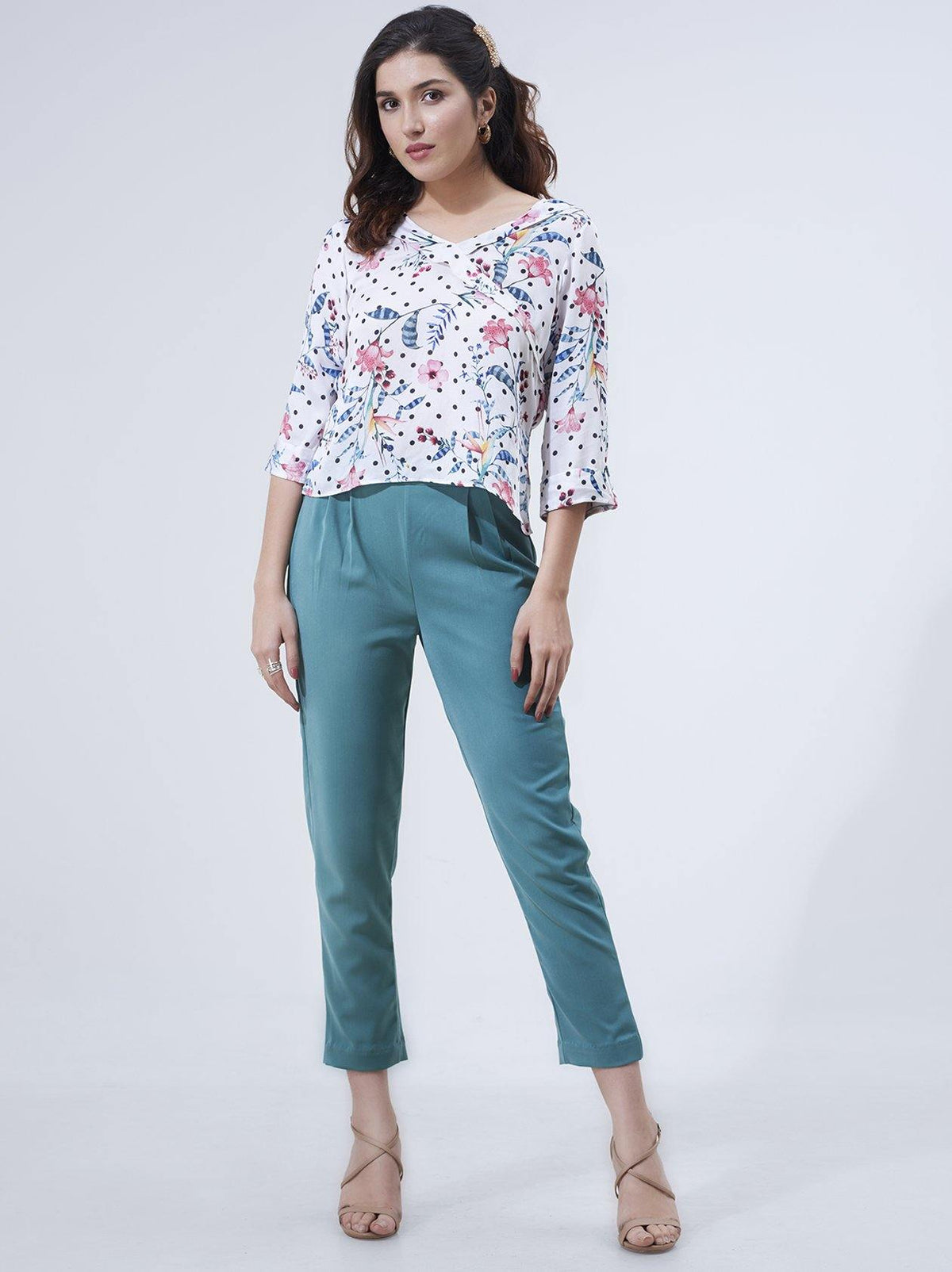 V Neck White Top for Women (GBWT1016) - GOOSEBERY
