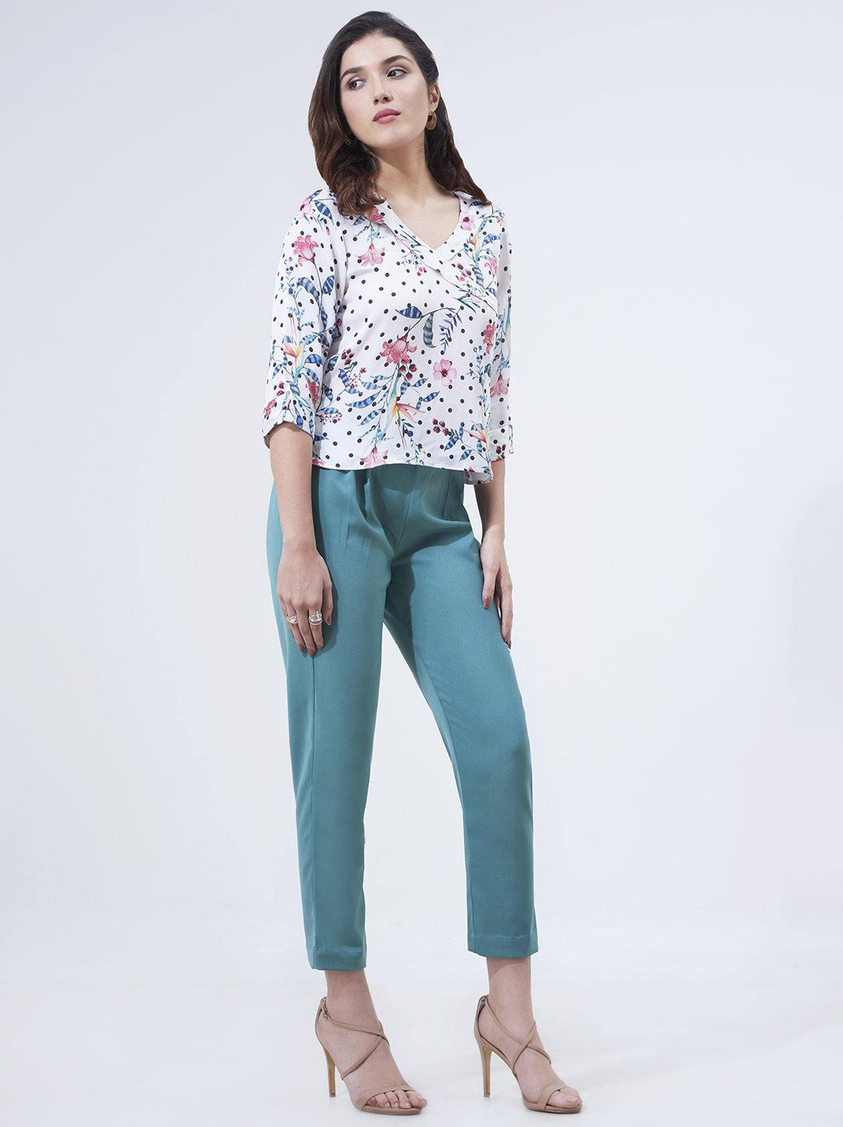V Neck White Top for Women (GBWT1016) - GOOSEBERY