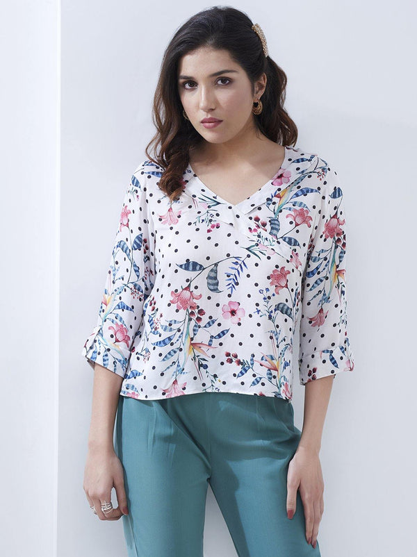 V Neck White Top for Women (GBWT1016) - GOOSEBERY