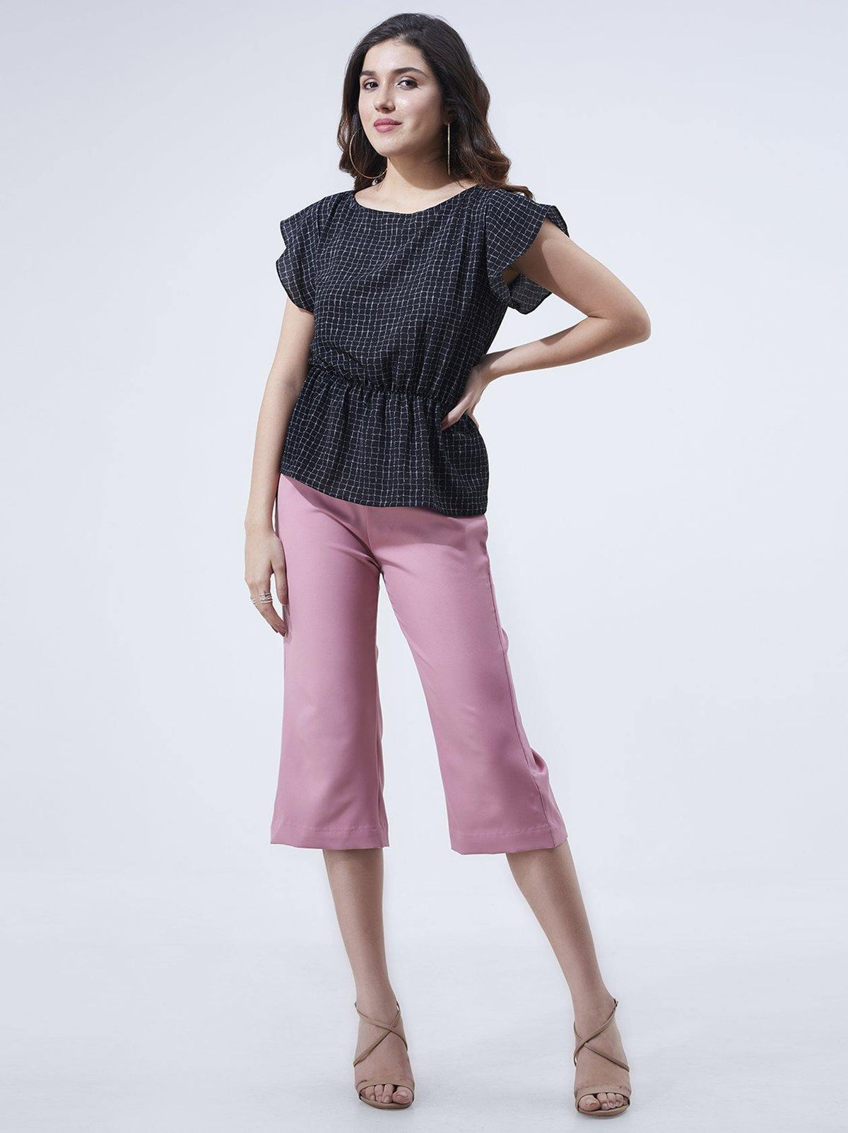 Black Check Tops for Women (GBWT1007) - GOOSEBERY