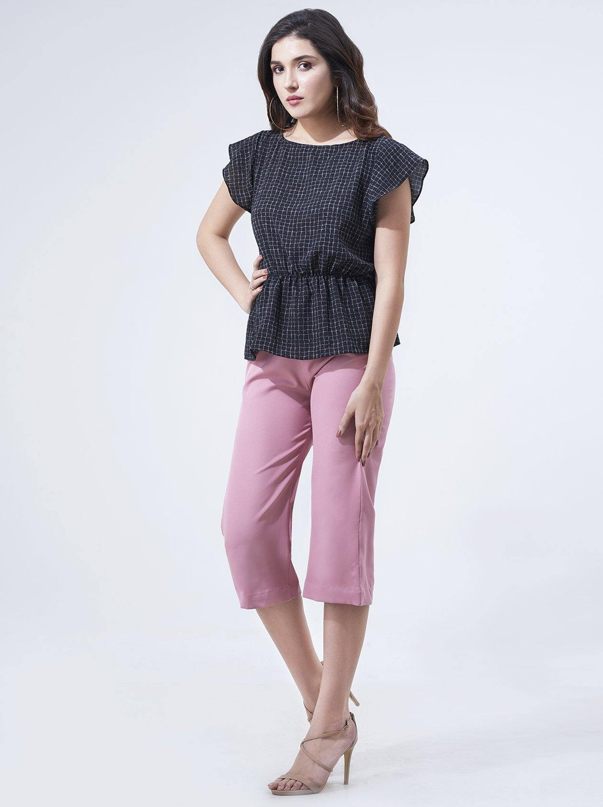 Black Check Tops for Women (GBWT1007) - GOOSEBERY