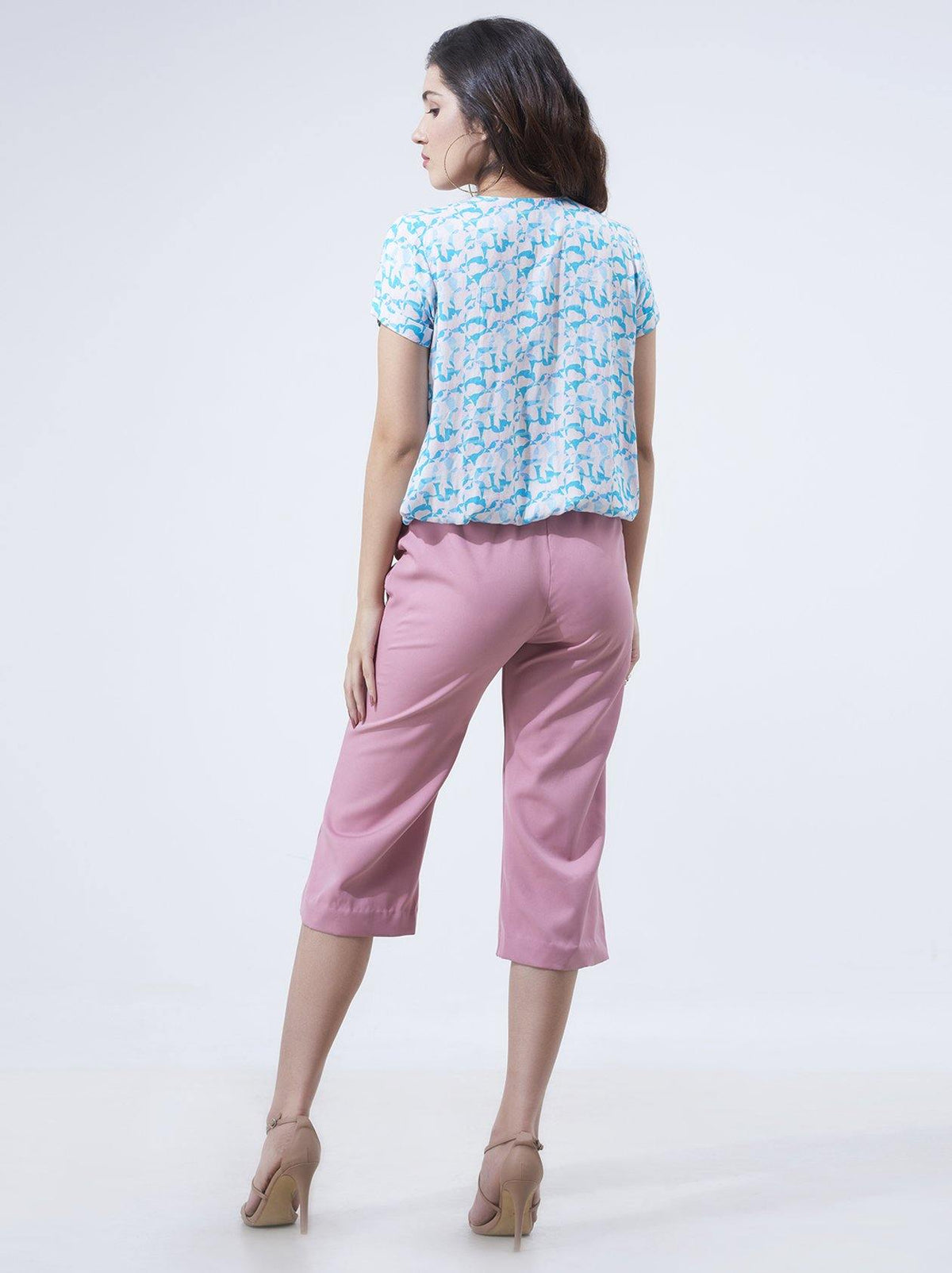 White and Blue Printed Top for Women (GBWT1003) - GOOSEBERY