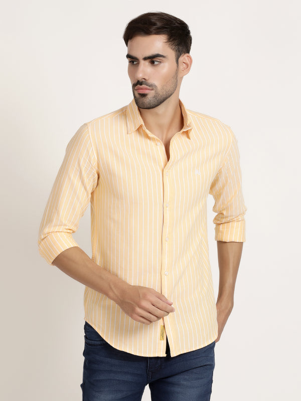 Men Peach Striped Semi Formal Shirt (GBRJ6006)