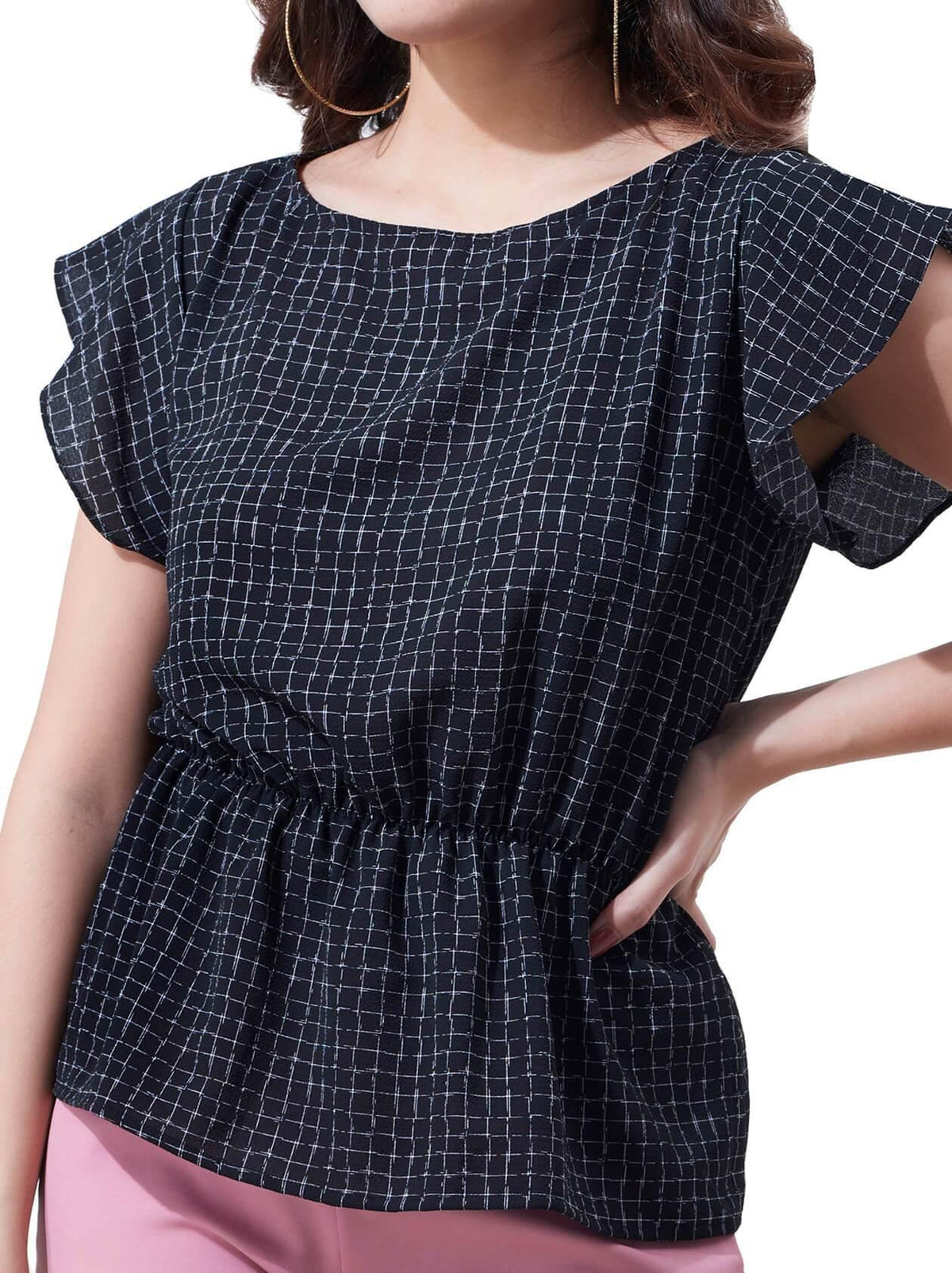Black Check Tops for Women (GBWT1007) - GOOSEBERY