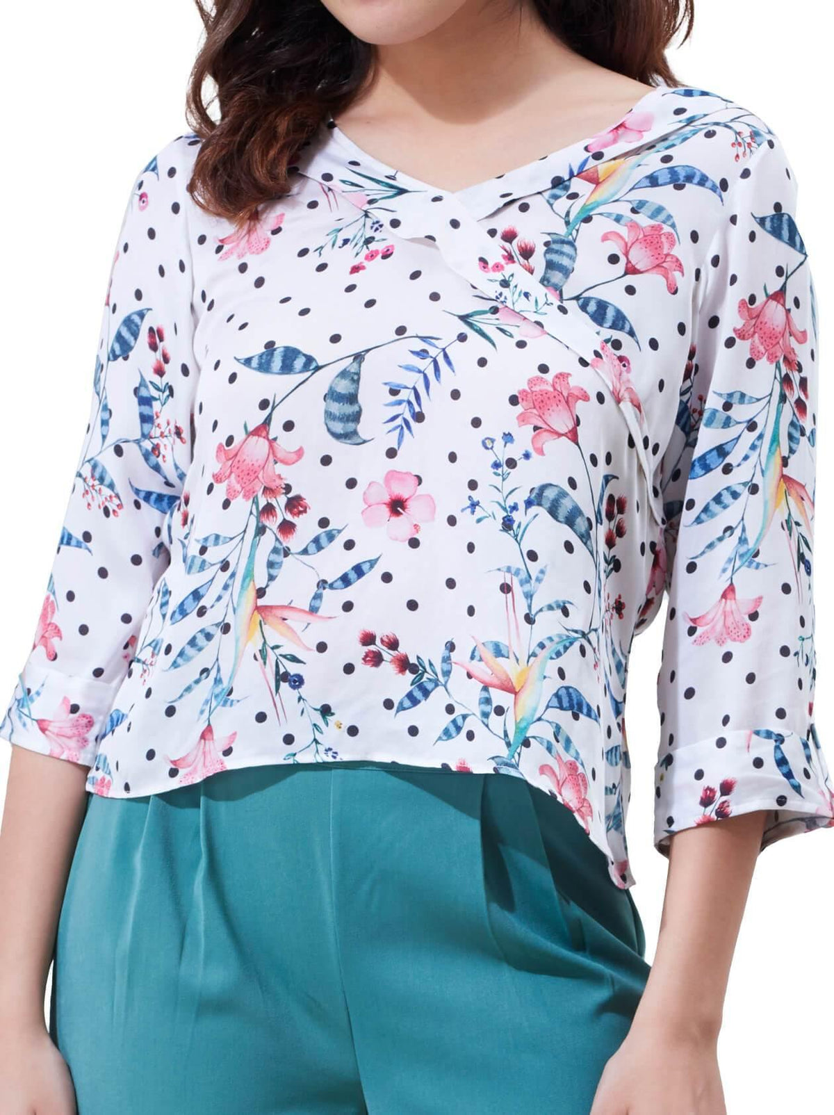 V Neck White Top for Women (GBWT1016) - GOOSEBERY