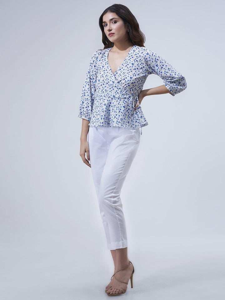 White and Blue Womens Top (GBWT1025) - GOOSEBERY