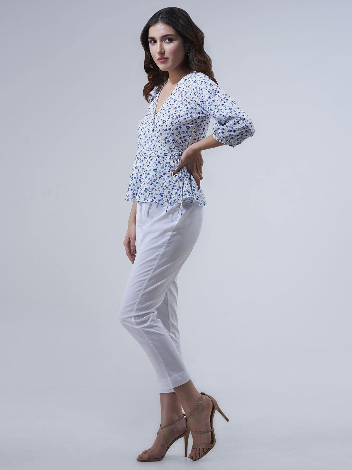 White and Blue Womens Top (GBWT1025) - GOOSEBERY
