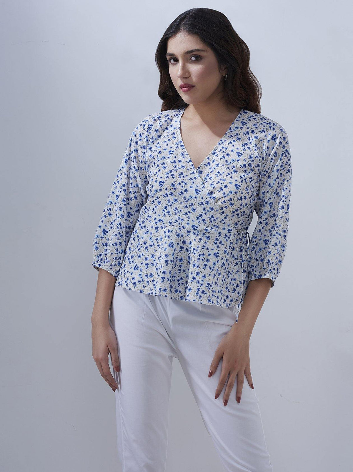 White and Blue Womens Top (GBWT1025) - GOOSEBERY