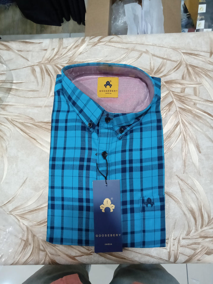 Blue Checks Shirt for Men (GBM9002) - G O O S E B E R Y®