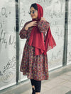 Red Floral Printed Knee Length Dress (GBF7007) - GOOSEBERY