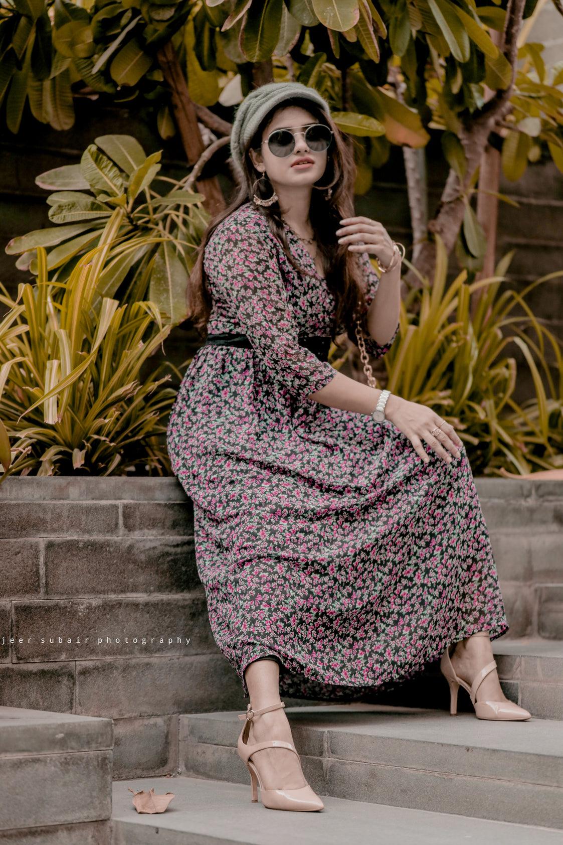 Red Floral Print Maxi Dress (GBF8002B) - G O O S E B E R Y®