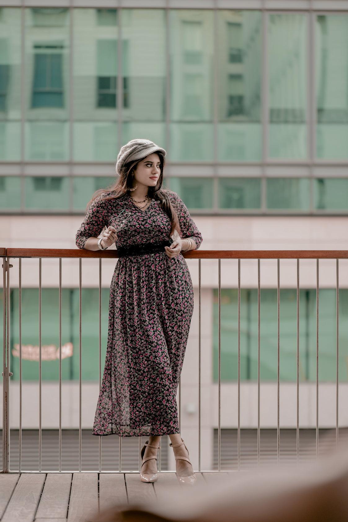 Red Floral Print Maxi Dress (GBF8002B) - G O O S E B E R Y®