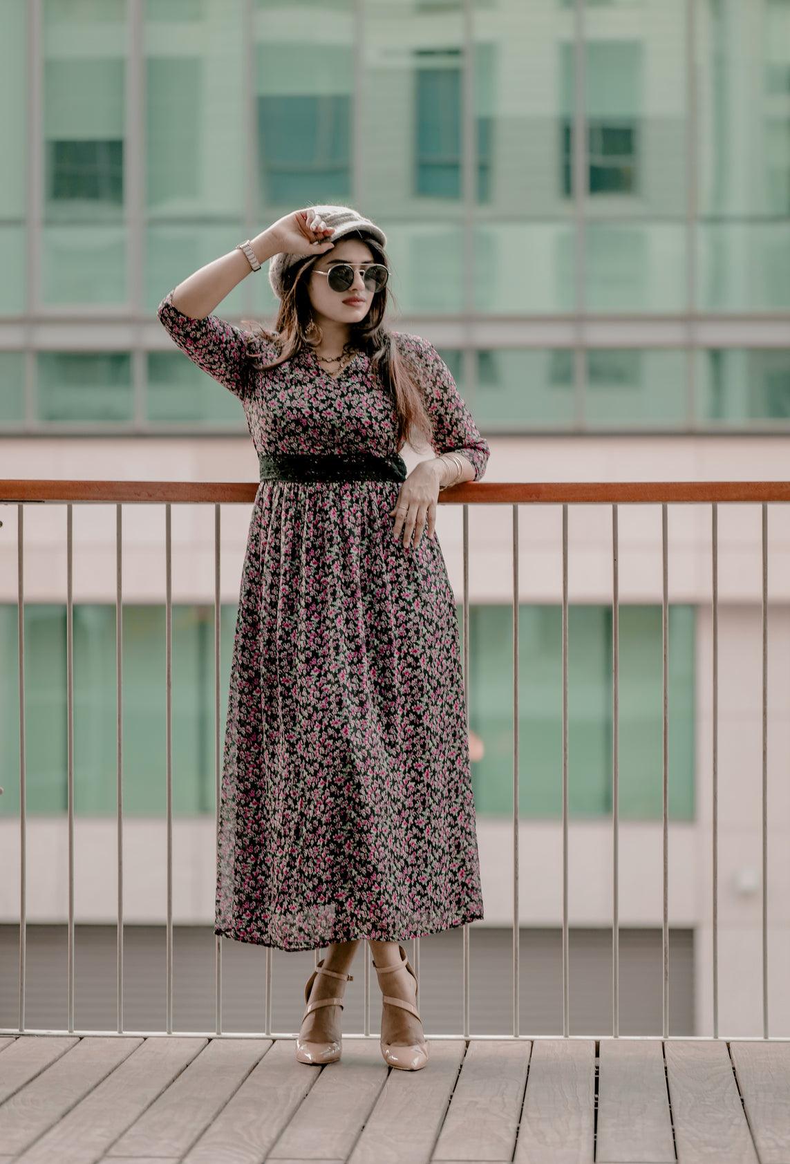 Red Floral Print Maxi Dress (GBF8002B) - G O O S E B E R Y®