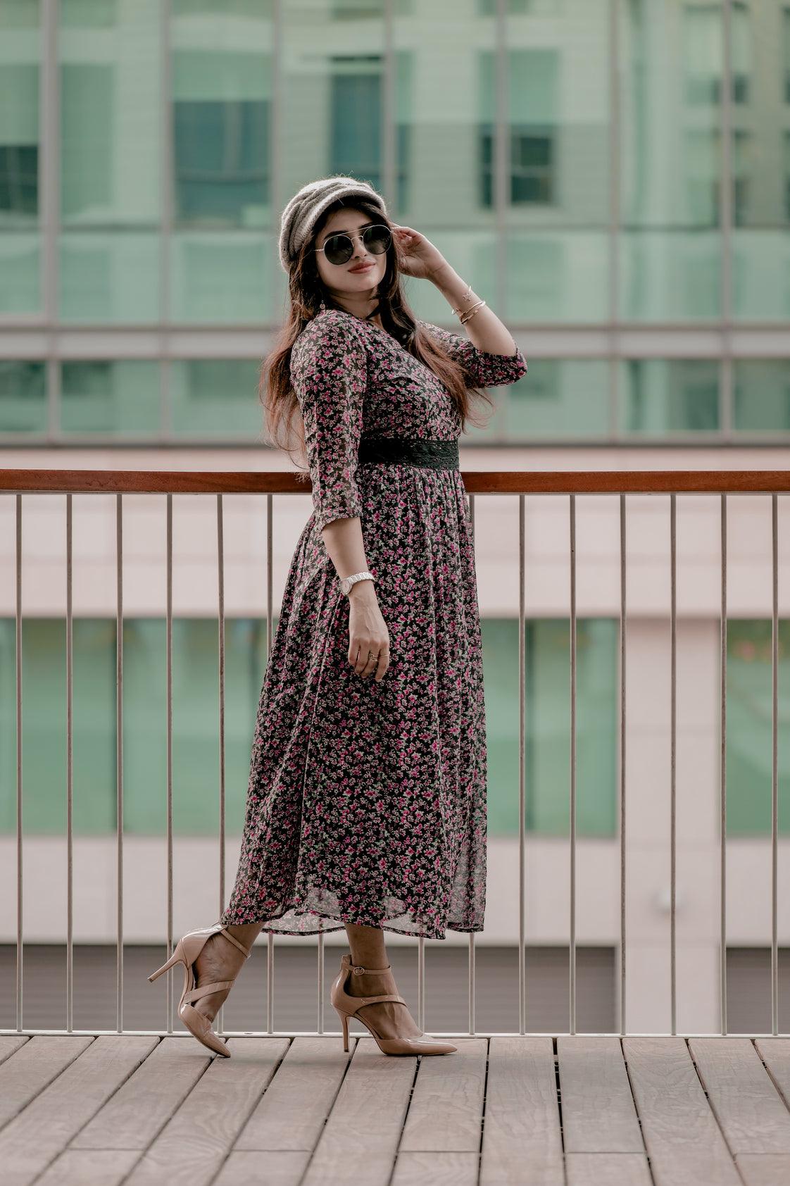 Red Floral Print Maxi Dress (GBF8002B) - G O O S E B E R Y®