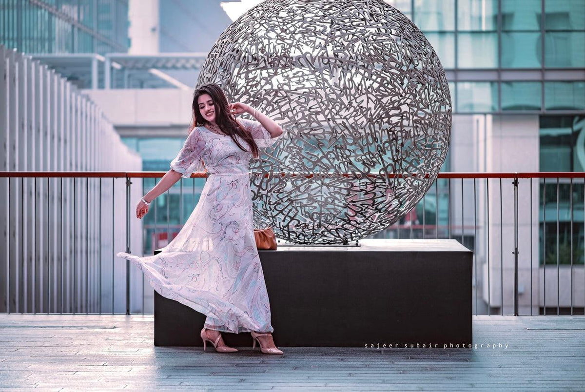 Off White Printed Maxi Dress (GBF8001A) - G O O S E B E R Y®