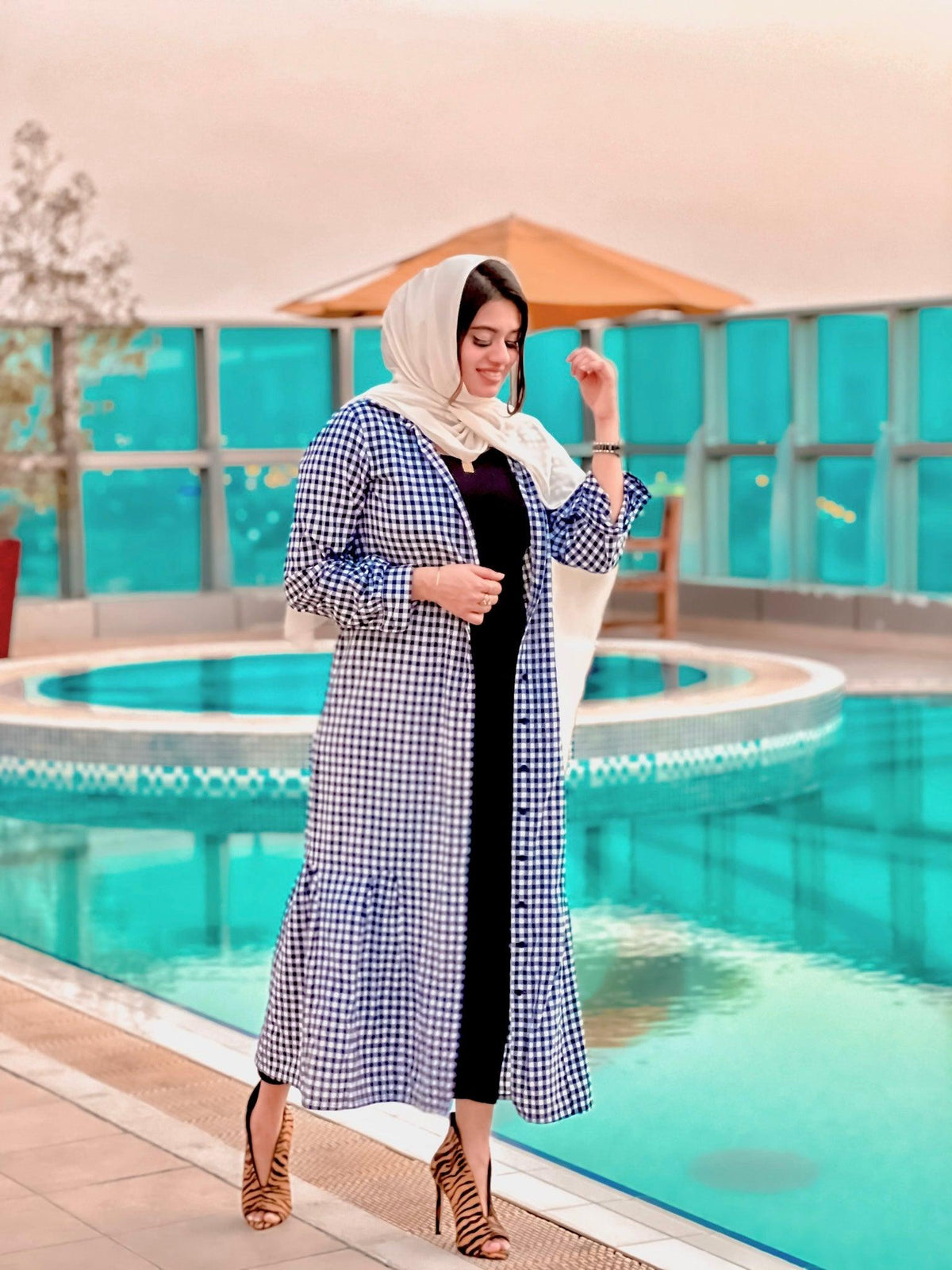 Black and White Check Maxi Dress (GBF8003A) - G O O S E B E R Y®