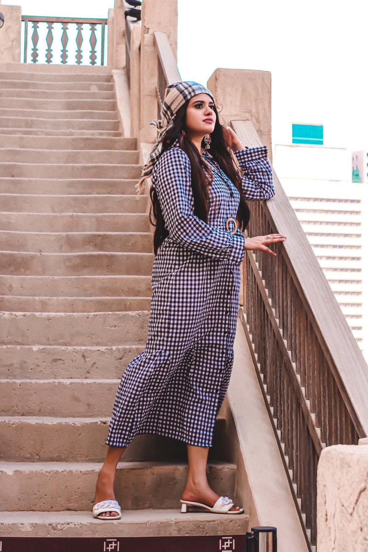 Black and White Check Maxi Dress (GBF8003A) - G O O S E B E R Y®
