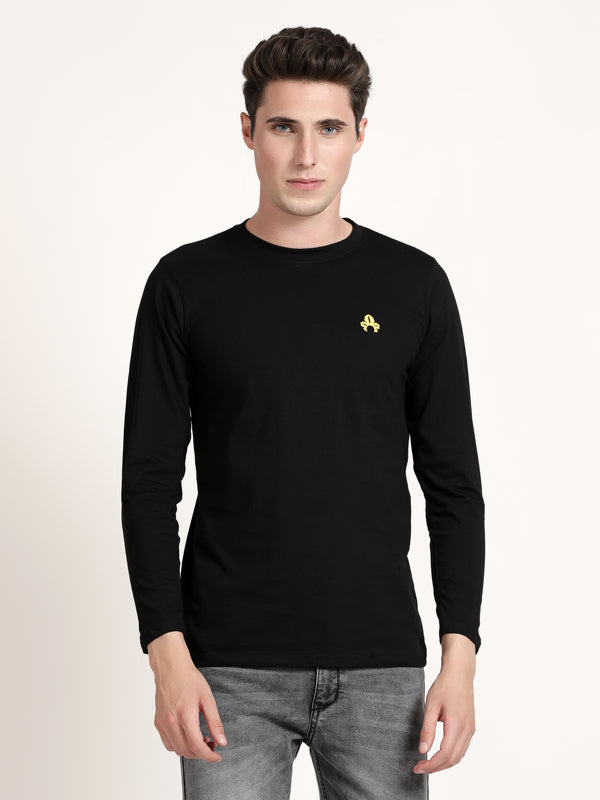 Men Black Slim Fit Solid Full Sleeves T-shirt (KRUSBUS1003)