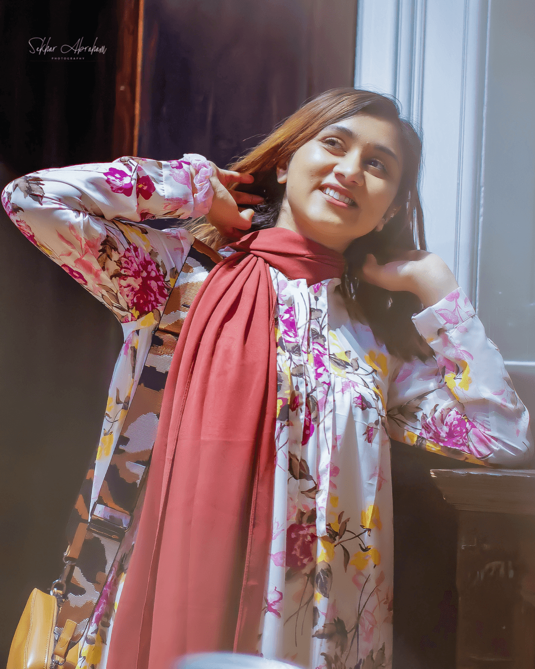White Floral Print Knee Length Dress (GBF8004B) - G O O S E B E R Y®