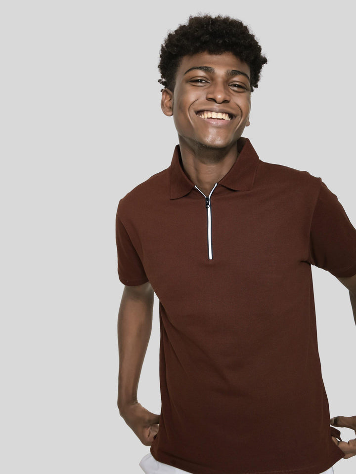 Coffe Brown Pima Polo T-Shirt - GOOSEBERY