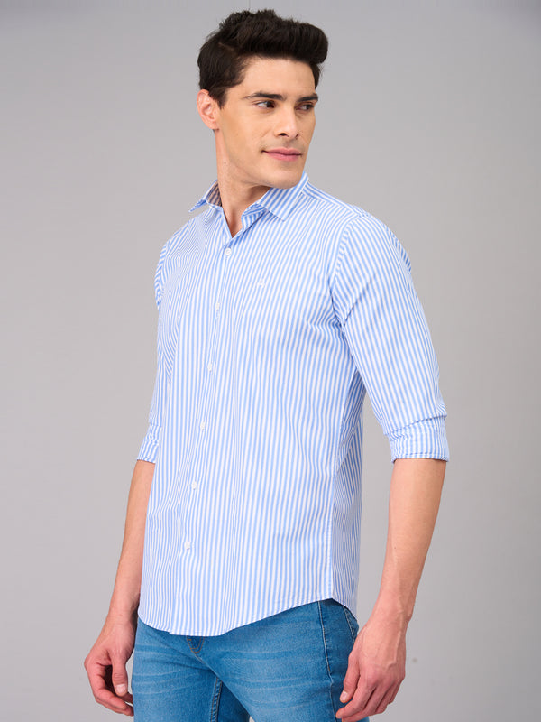 Men Light Blue Striped Shirt (GBMKLS2903)