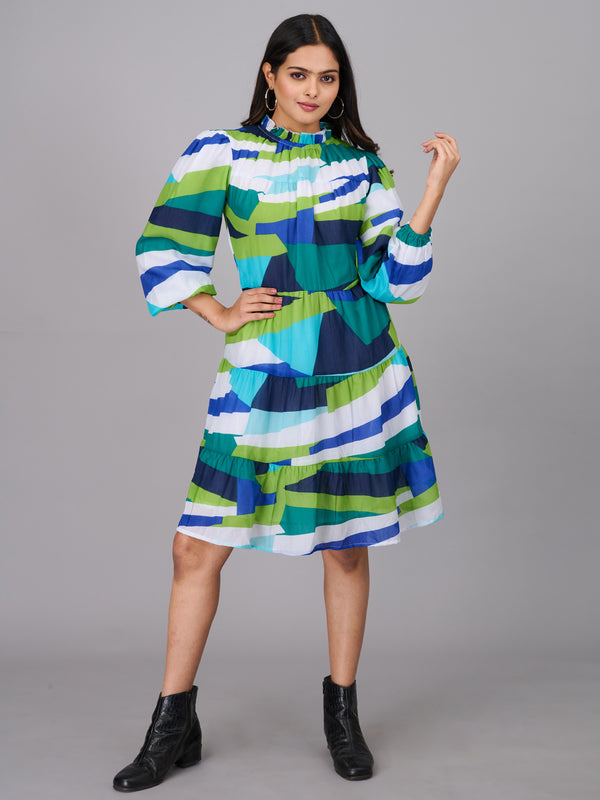 Multicoloured Abstract Print Dress (GBKU5236)