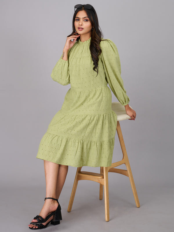 Women Green Knee Length Ethnic Dress (GBKU5241)
