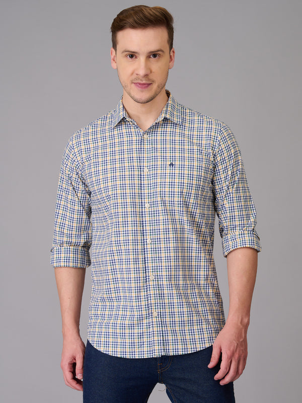 Men Ivory and Blue Checks Shirt (GBHM23ED11)