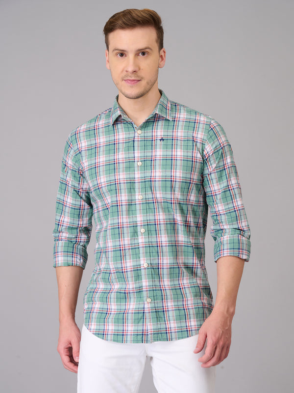 Men Light Green Checks Cotton Shirt (GBHM23ED23)