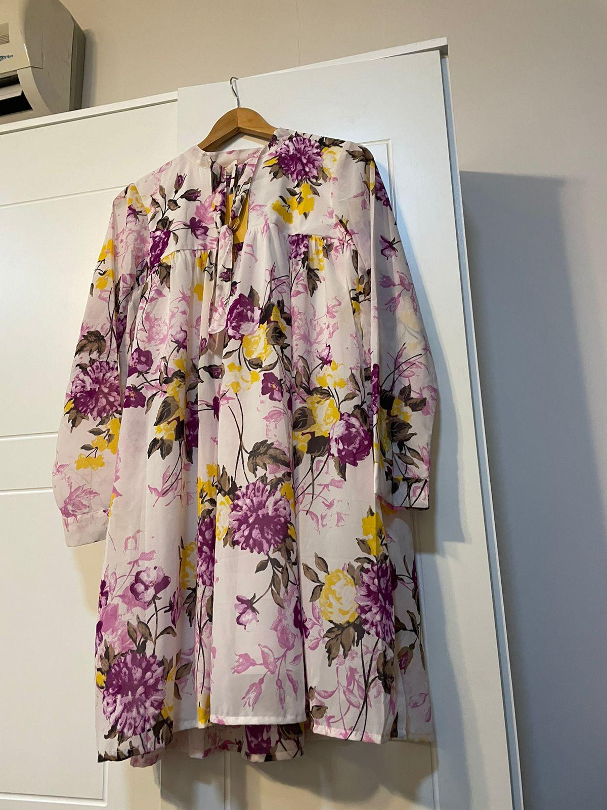 White Floral Print Knee Length Dress (GBF8004B) - G O O S E B E R Y®