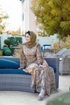 Dark Beige Abstract Print Pleated Maxi Dress (GBF7003B) - G O O S E B E R Y®