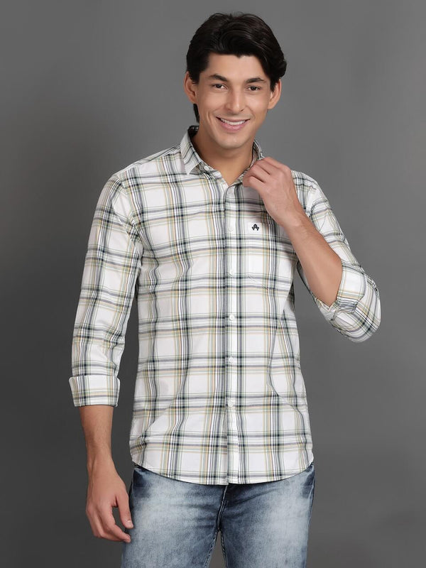 White and Green Checks Casual Shirt (GBHM3000)