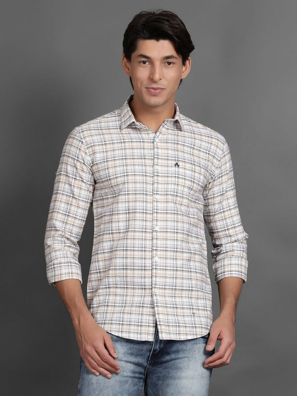 Men White and Cream Checks Shirts (GBHM3012)