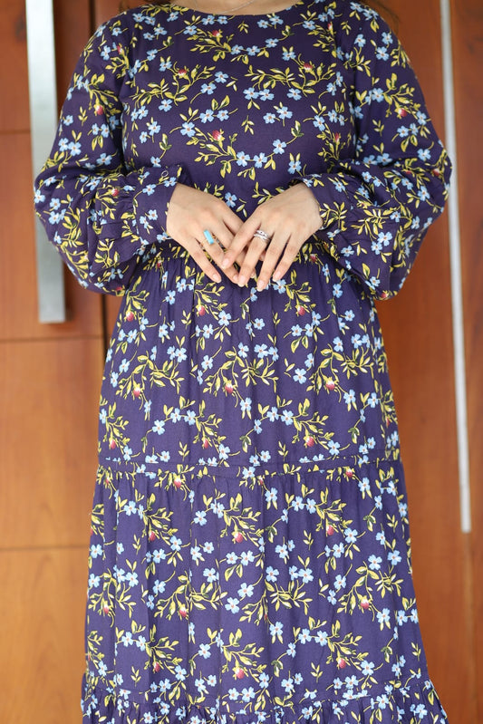 Blue Printed Tiered Maxi Dress (GBP2059)