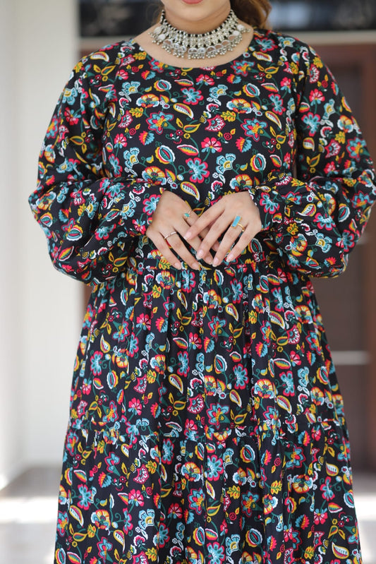 Black Floral Print Maxi Dress (GBP2057)
