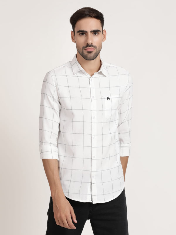 Men White Checked Formal Shirt (GBRJ6003)