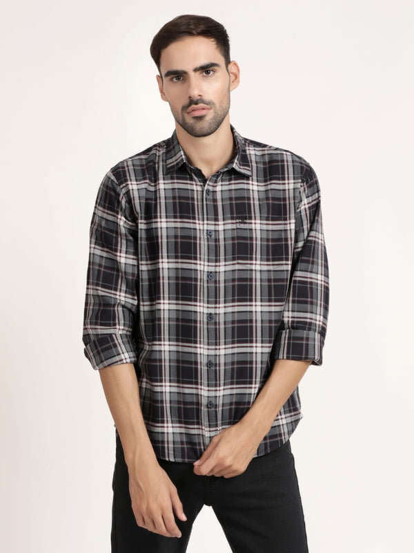 Men Black and Grey Checked Casual Shirt (GBHM5028)