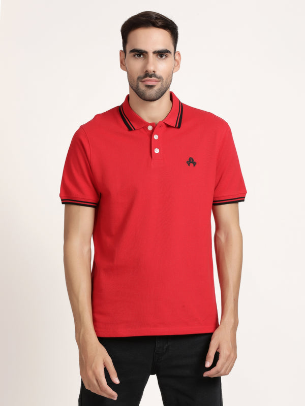 Men Red Solid Polo Collar T-shirt (CRISPA3504)