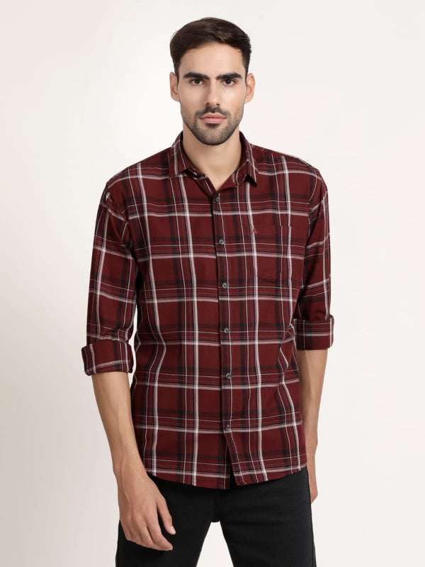 Men Brick Red Checked Casual Shirt (GBHM5031)