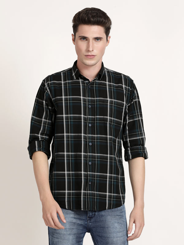 Men Green Checked Casual Shirt (GBHM5023)